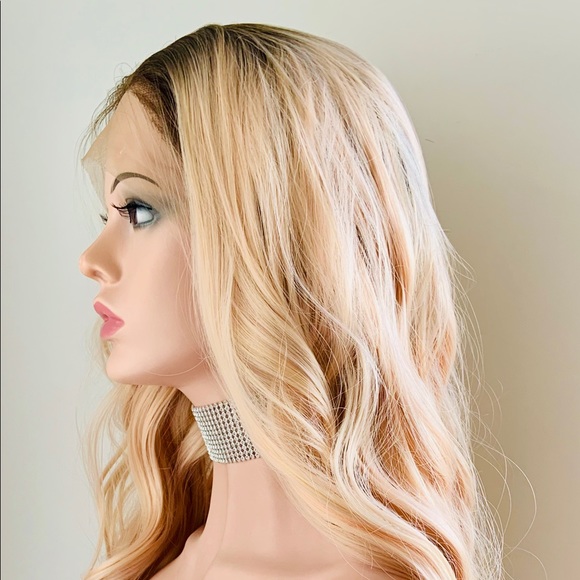 24” Ombre Pale Peach Versatile 13x2.5 Lace Front Premium Fiber Wig - Picture 8 of 15